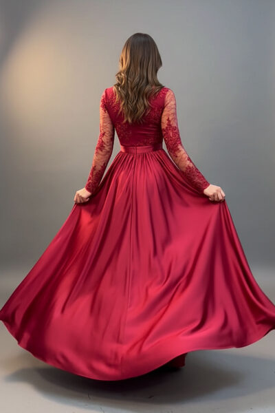 Alternative view of Abito lungo elegante color LAMPONE