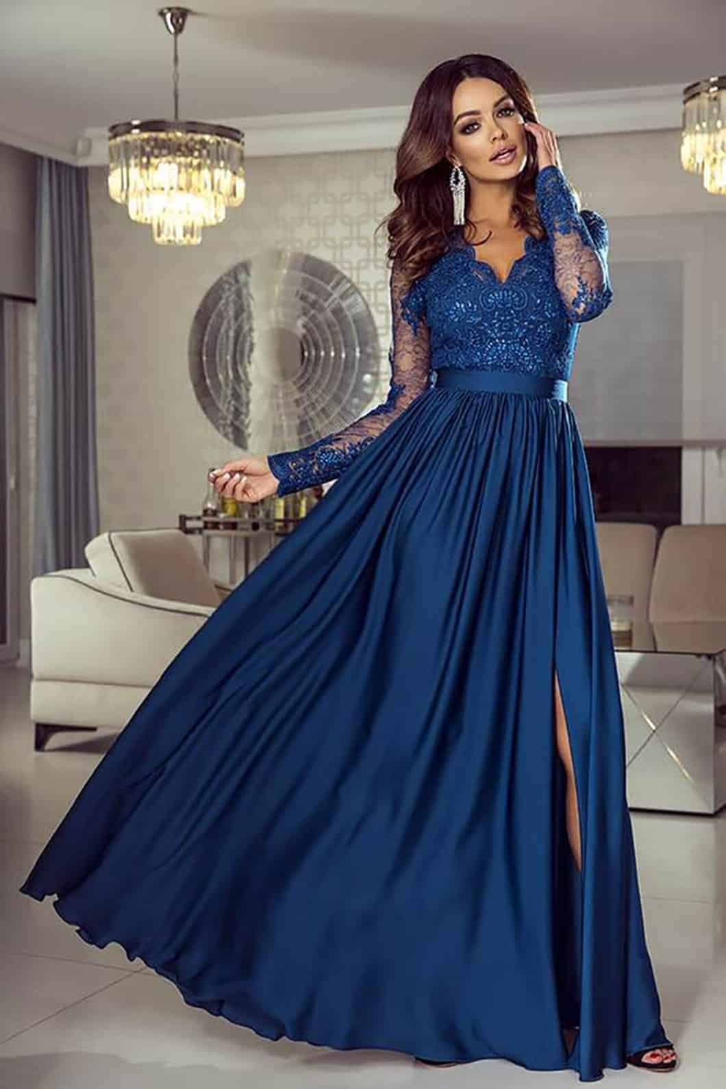 Красивые платья длинный рукав. Валдрин Сахити платья. Шикарные платья. Длинное платье. Синее вечернее платье.
