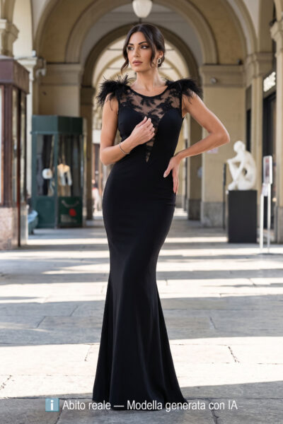 Elegante abito a sirena con scollatura (la tonalità del colore può variare)
