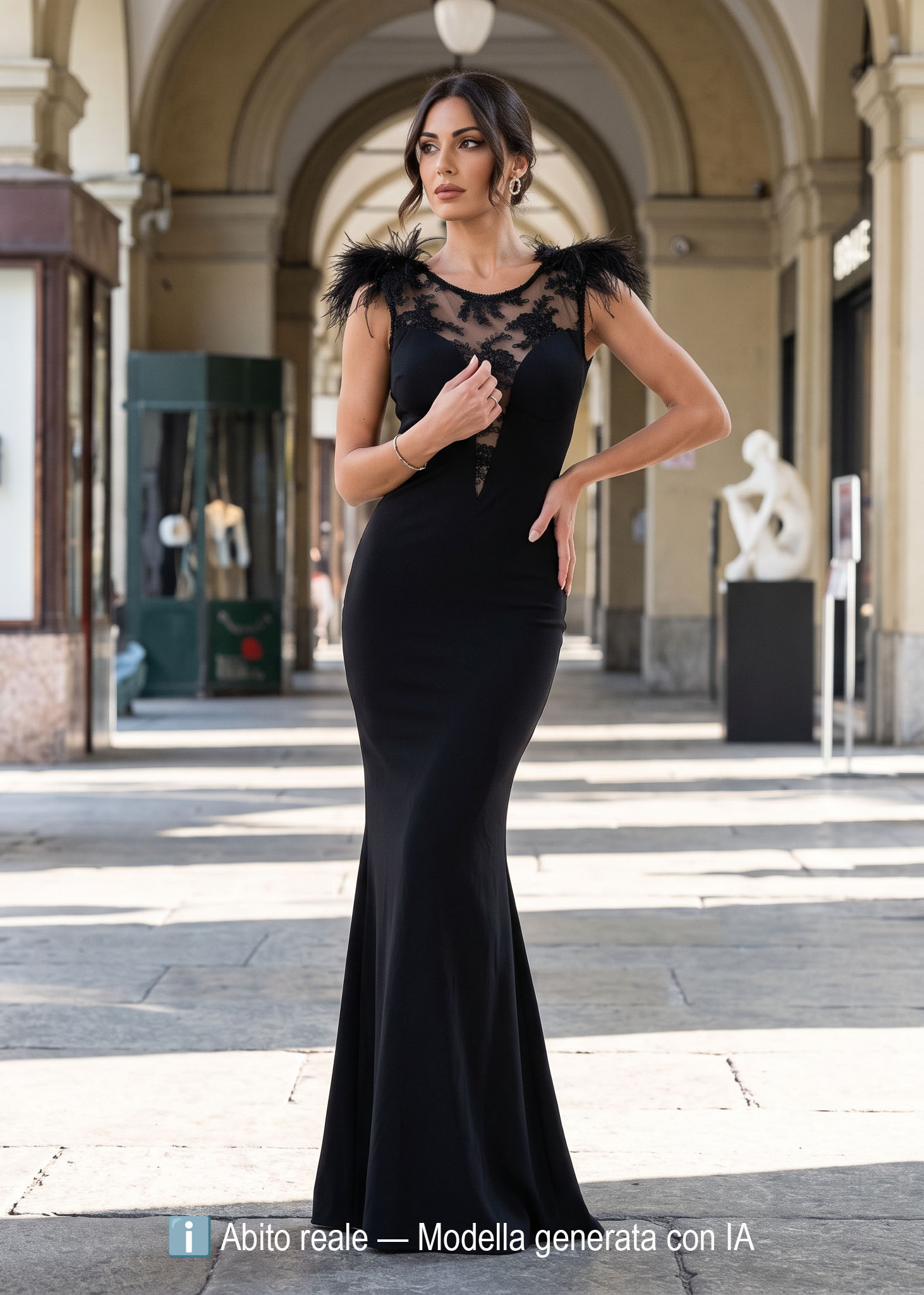 Elegante abito a sirena con scollatura (la tonalità del colore può variare)