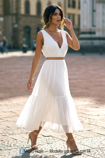 Elegante abito svasato in tulle avorio glitterato
