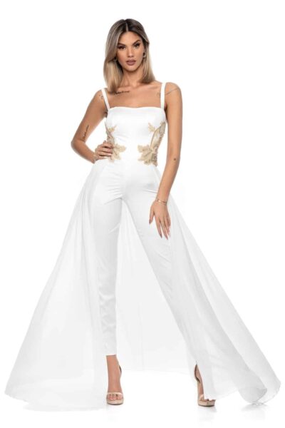 Tuta elegante di colore bianco con inserti laterali oro