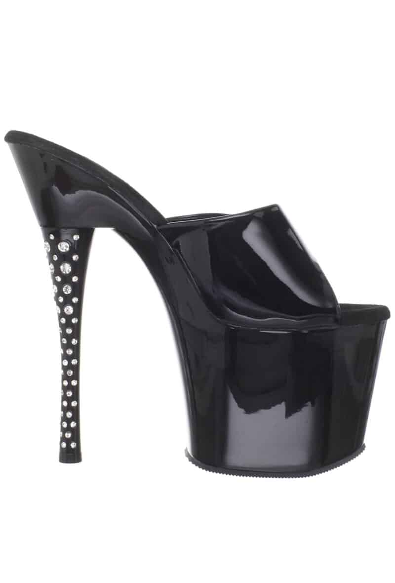 PLEASER - Sabot nero con tacco decorato con strass