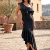 Elegante abito asimmetrico con revers in paillettes