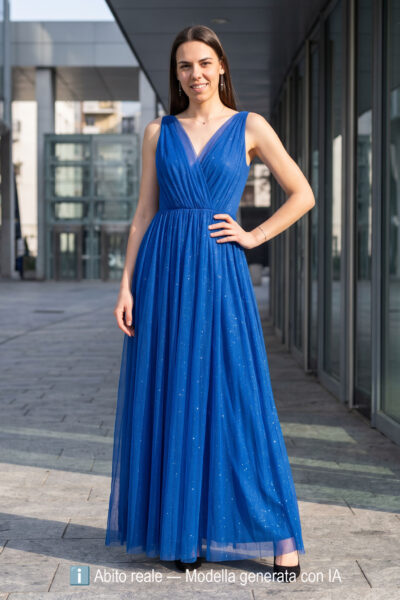 Elegante abito svasato  in tulle glitterato