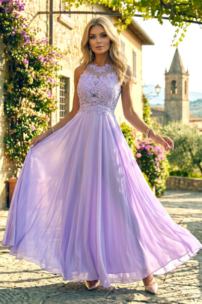 Elegante abito in tessuto velato