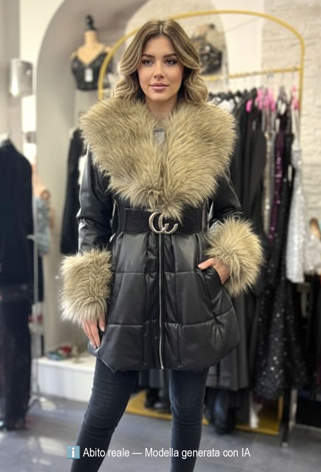Cappotto in ecopelle con collo rimovibile