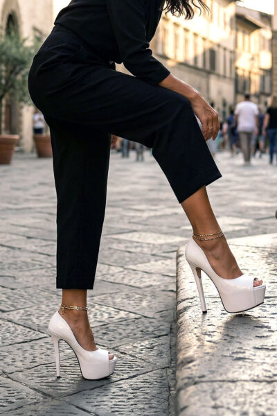 Open Toe in vernice bianca tacco 17 cm
